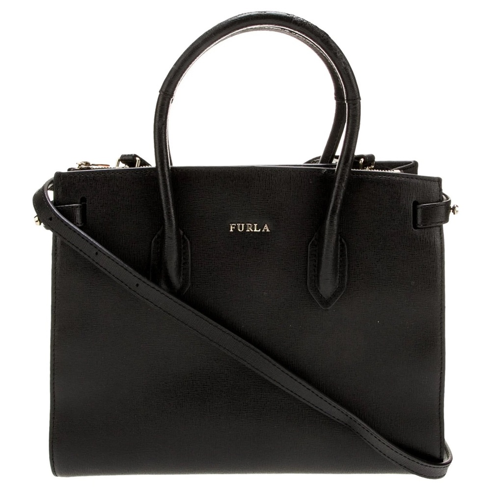 Furla Black Saffaino Leather Pin Sm Tote Handbag